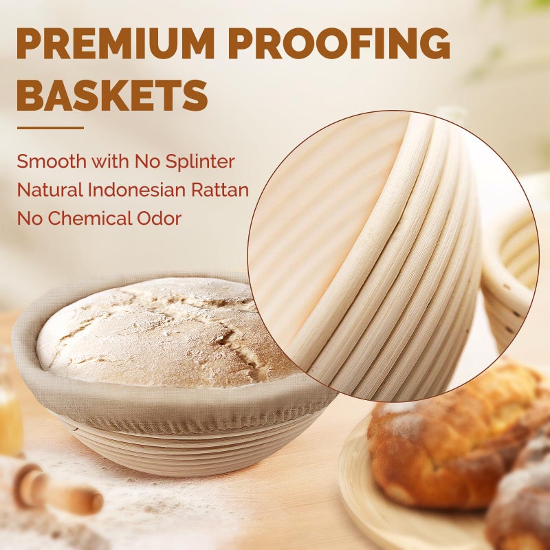 Rorecay Banneton Bread Proofing Baskets Set of 2  9 Inch Round Cane Sourdough Bread Rising Basket Bowls with Sourdough Bread Making Tools Baking Supplies for Sour Dough Proofing Fermentation - Image 2